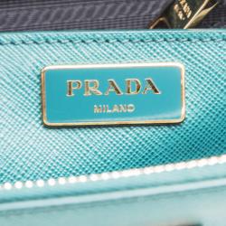 Pre Owned Prada Teal Green Saffiano Lux Leather Medium Double Zip Tote