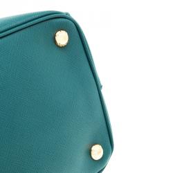 Pre Owned Prada Teal Green Saffiano Lux Leather Medium Double Zip Tote