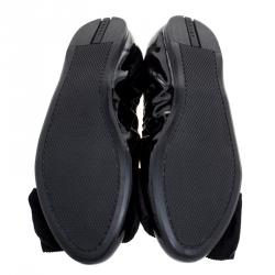 Pre Owned Prada Black Patent Scrunch Bow Ballet Flats Size 38