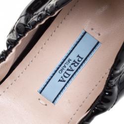Pre Owned Prada Black Patent Scrunch Bow Ballet Flats Size 38