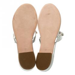 Prada Grey Crystal Embellished Thong Flat Sandals Size 38