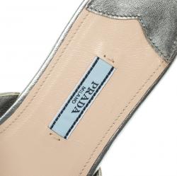 Prada Grey Crystal Embellished Thong Flat Sandals Size 38