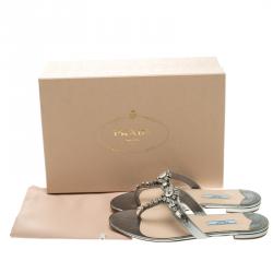 Prada Grey Crystal Embellished Thong Flat Sandals Size 38