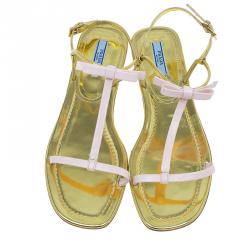 Prada Pink Leather Azalea T-Strap Sandals Size 39