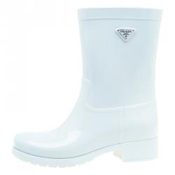 Pre Owned Prada Sport White Rubber Clay Rain Boots Size 38