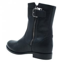 Pre Owned Prada Black Leather Zip Trimmed Ankle Boots Size 38