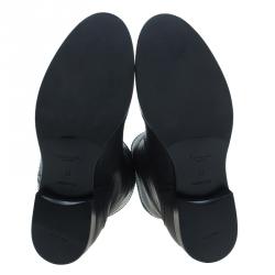 Pre Owned Prada Black Leather Zip Trimmed Ankle Boots Size 38