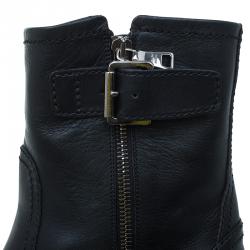 Pre Owned Prada Black Leather Zip Trimmed Ankle Boots Size 38