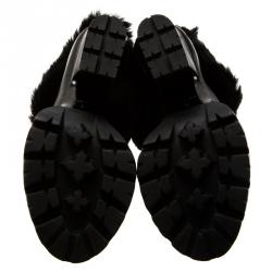 Pre Owned بوت برادا بكعب أمامي ورباط إغلاق وفراء على الكاحل أسود مقاس 37