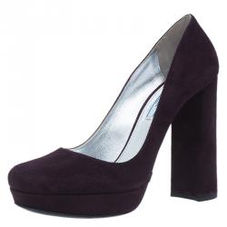 Pre Owned Prada Purple Suede Block Heel Platform Pumps Size 39