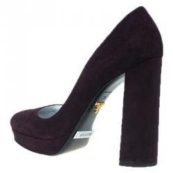 Pre Owned Prada Purple Suede Block Heel Platform Pumps Size 39