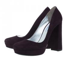 Pre Owned Prada Purple Suede Block Heel Platform Pumps Size 39