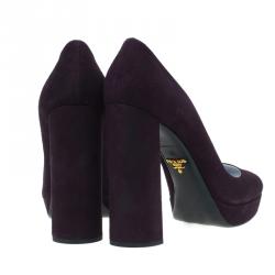Pre Owned Prada Purple Suede Block Heel Platform Pumps Size 39