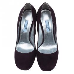 Pre Owned Prada Purple Suede Block Heel Platform Pumps Size 39