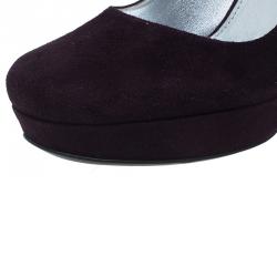 Pre Owned Prada Purple Suede Block Heel Platform Pumps Size 39