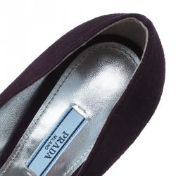 Pre Owned Prada Purple Suede Block Heel Platform Pumps Size 39