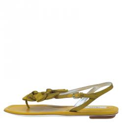 Pre Owned Prada Mustard Satin Taffeta Flower Thong Sandals Size 37