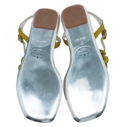 Pre Owned Prada Mustard Satin Taffeta Flower Thong Sandals Size 37