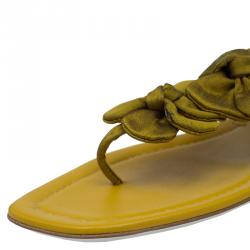 Pre Owned Prada Mustard Satin Taffeta Flower Thong Sandals Size 37