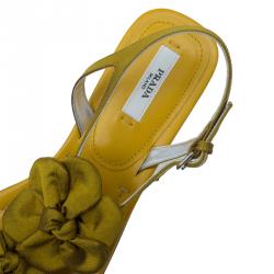 Pre Owned Prada Mustard Satin Taffeta Flower Thong Sandals Size 37