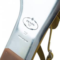 Pre Owned Prada Mustard Satin Taffeta Flower Thong Sandals Size 37