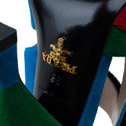 مملوكة مسبقًا Prada Color Block Suede Asymmetric Jeweled Ankle Strap Sandals Size 36