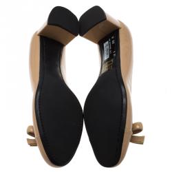 Pre Owned Prada Beige Patent Bow Block Heel Pumps Size 37.5