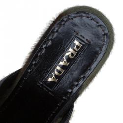 Pre Owned Prada Green Camouflage Calf Hair Platform Clogs Size 39.5