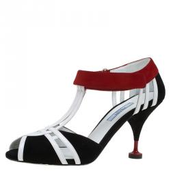 Pre Owned Prada Tricolor Leather and Suede Strappy Sandals Size 38