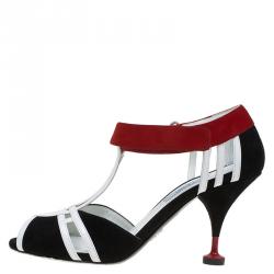 Pre Owned Prada Tricolor Leather and Suede Strappy Sandals Size 38