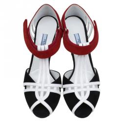 Pre Owned Prada Tricolor Leather and Suede Strappy Sandals Size 38