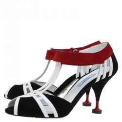 Pre Owned Prada Tricolor Leather and Suede Strappy Sandals Size 38