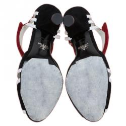 Pre Owned Prada Tricolor Leather and Suede Strappy Sandals Size 38