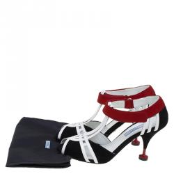 Pre Owned Prada Tricolor Leather and Suede Strappy Sandals Size 38