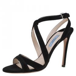 Pre Owned Prada Black Suede Cross Strap Sandals Size 38