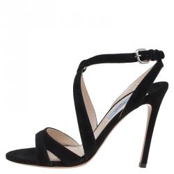 Pre Owned Prada Black Suede Cross Strap Sandals Size 38