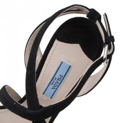 Pre Owned Prada Black Suede Cross Strap Sandals Size 38