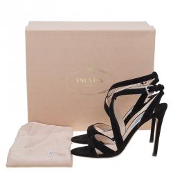 Pre Owned Prada Black Suede Cross Strap Sandals Size 38