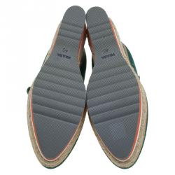 Pre Owned Prada Cobalt Green Canvas Mary Jane Platform Wedge Pumps Size 40