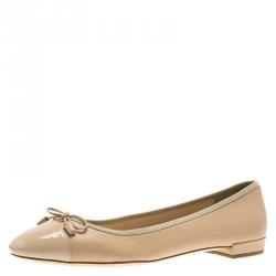 Pre Owned Prada Beige Leather Cap Toe Bow Detail  Ballet Flats Size 39