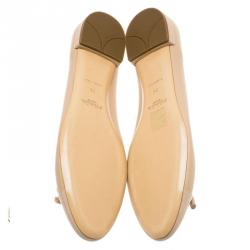 Pre Owned Prada Beige Leather Cap Toe Bow Detail  Ballet Flats Size 39