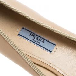 Pre Owned Prada Beige Leather Cap Toe Bow Detail  Ballet Flats Size 39
