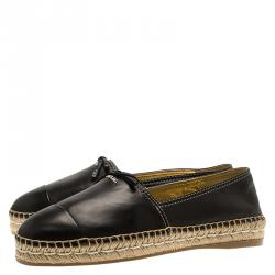 Pre Owned Prada Black Leather Bow Detail  Espadrilles Size 36
