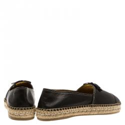 Pre Owned Prada Black Leather Bow Detail  Espadrilles Size 36