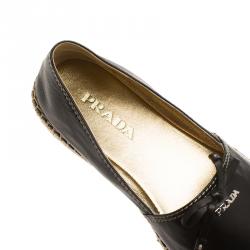 Pre Owned Prada Black Leather Bow Detail  Espadrilles Size 36