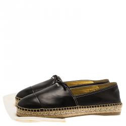 Pre Owned Prada Black Leather Bow Detail  Espadrilles Size 36
