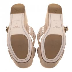 Prada Beige Eyelet Embellished Suede Criss Cross Platform Sandals Size 38