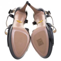 Pre Owned Prada Black Patent Leather Cross Strap Platform Sandals Size 39.5