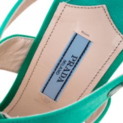 Prada Emerald Green Satin Criss Cross Cork Wedge Sandals Size 39