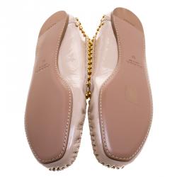 Pre Owned Prada Beige Studded Patent Leather Moccasins Size 38